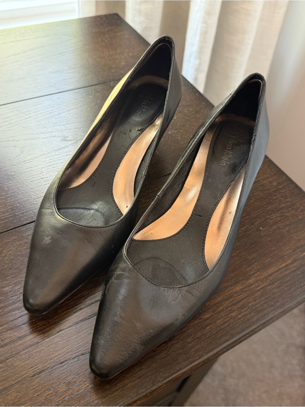 Calvin Klein Black Pointed-Toe Leather Pumps